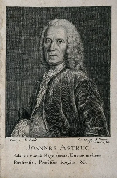 Jean Astruc. Line engraving by J. Daullé after L. Vigée, 1756