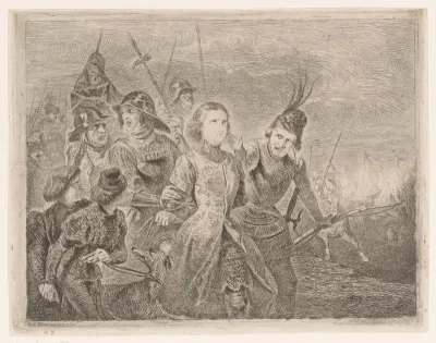 Jeanne d'Arc wordt door soldaten gevangen en meegevoerd