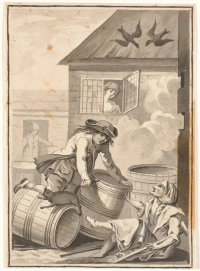 Jens Blok og Gunild. Illustration til Ludvig Holberg: Peder Paars 1772. (2. bog, 3. sang)
