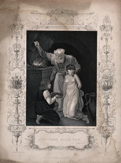 Jephthah makes a sacrifice of his daughter according to his rash vow
