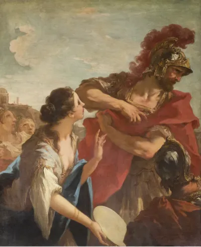 Jephthah returning from Battle is greeted by his Daughter