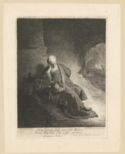 Jeremias treurend over de bestorming van Jerusalem