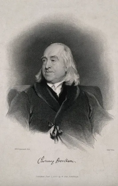 Jeremy Bentham. Line engraving by C. Fox, 1838, after H. W. Pickersgill