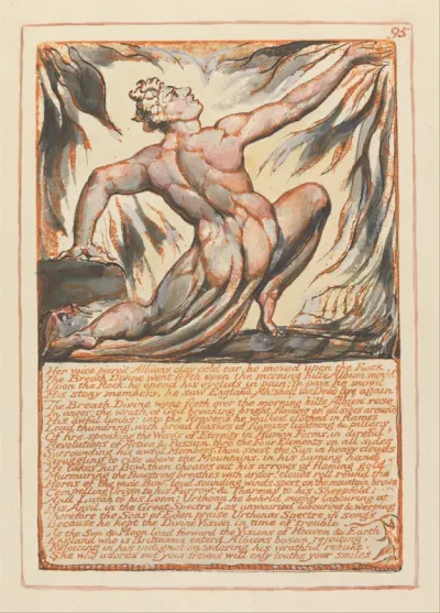 Jerusalem, Plate 95, Her voice pierc'd Albions clay cold ear....