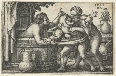 Jester and Two Bathing Women