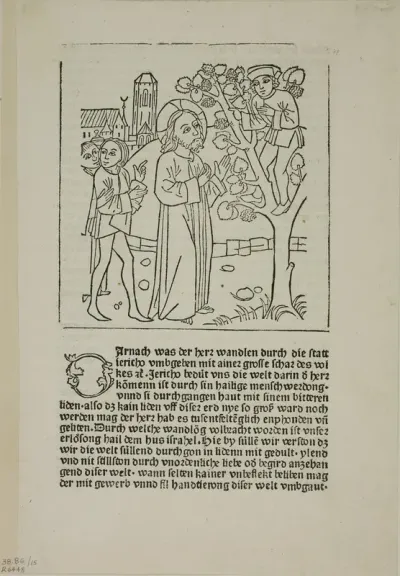 Jesus Calling Zacchaeus from Geistliche Auslegung des Lebens Jesu Christi (The Spiritual Interpretation of the Life of Christ), Plate 15 from Woodcuts from Books of the 15th Century
