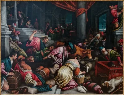 Jesus chasing the merchants from the Temple