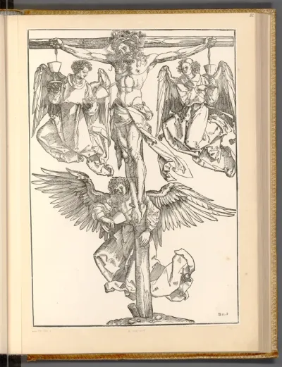 Jesus Christus am Kreuz mit drei Engeln