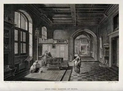 Jesus sits in the spacious house of Martha and Mary