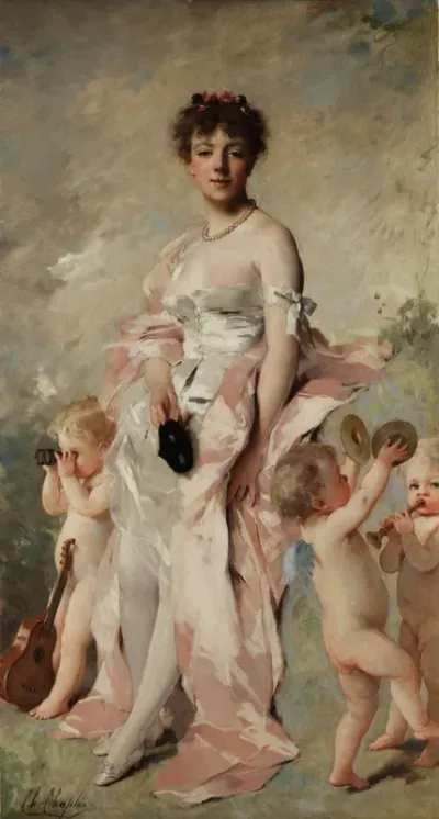 Jeune Femme en robe de bal aux putti