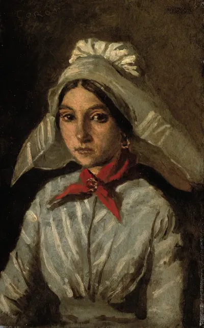 Jeune fille portant sur la tête une large coiffe