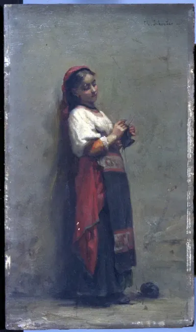 Jeune Italienne tricotant