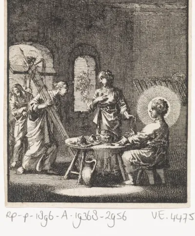 Jezus in huis met de Ziel, aan welke het kruis wordt voorgehouden