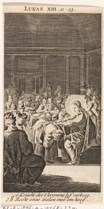 Jezus legt de hand op een kromgebogen vrouw