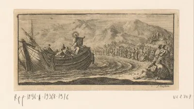 Jezus predikt vanuit de boot van Petrus