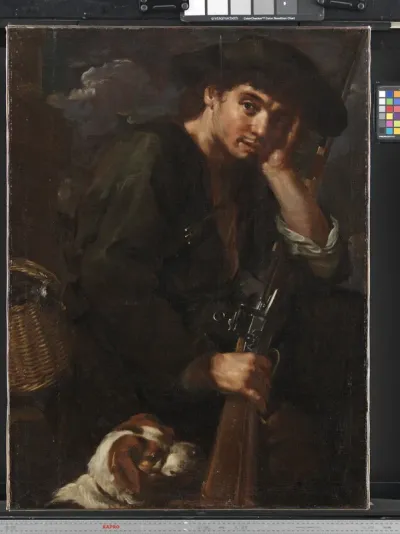 Jæger med bøsse og hund. ( Allegori på "Luften")