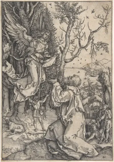 Joachim and the Angel (recto); Three figures with loose draperies (verso, in upper right hand corner)