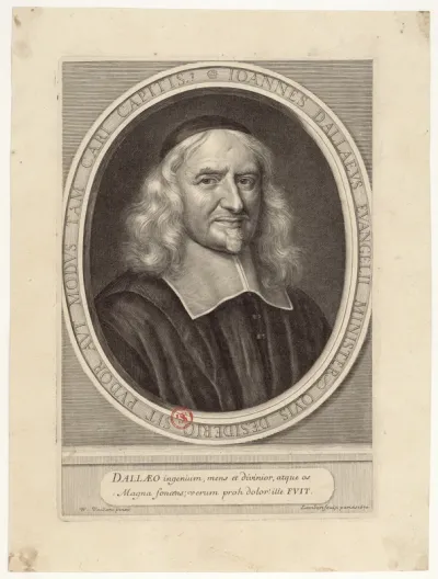 Joannes Dallaeus Evangelii minister. Quis desiderio sit pudor aut modus tam cari capitis? W. Vaillant pinxit. P. Lombart sculp.