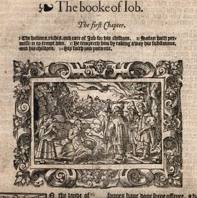 Job afflicted with boils, with his wife and comforters