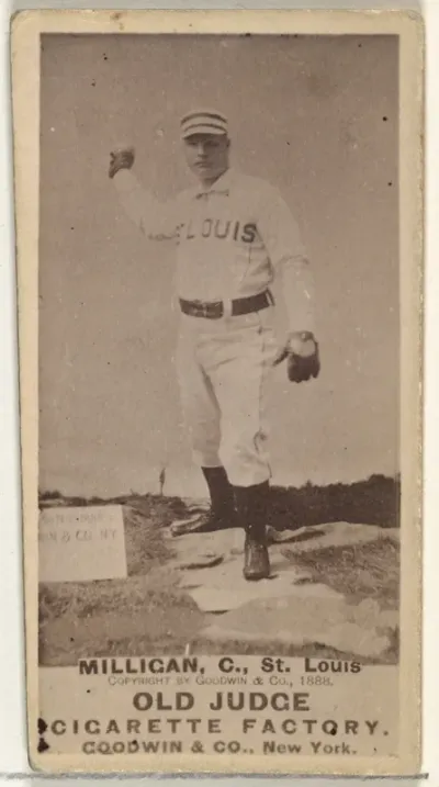 Jocko Milligan, Catcher, St. Louis Browns, from the Old Judge series (N172) for Old Judge Cigarettes