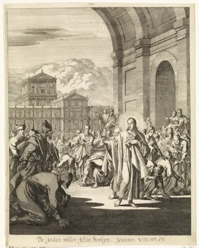 Joden bekogelen Christus met stenen