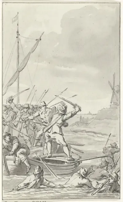 Johan van Galen verdedigt zich tegen 20 rovers, 1649