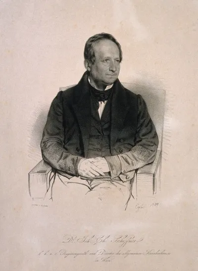 Johann Christian Schiffner, seated, with his hands clasped in his lap