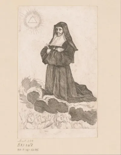 Johanna Francisca de Chantal geknield op wolken