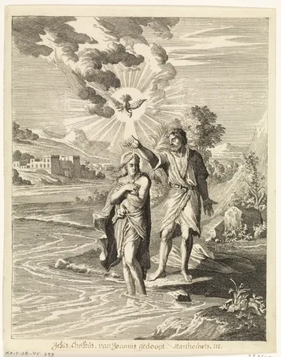 Johannes de Doper doopt Christus aan de oever van de Jordaan