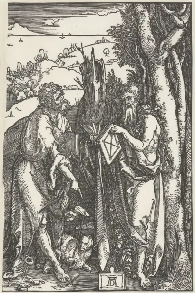 Johannes de Doper met de Heilige Onuphrius in de wildernis