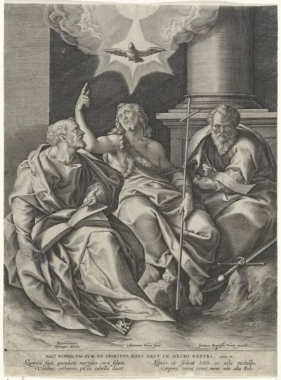 Johannes de Doper met Petrus en Paulus