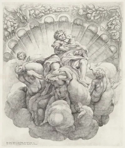 Johannes de Doper omgeven door zeven engelen