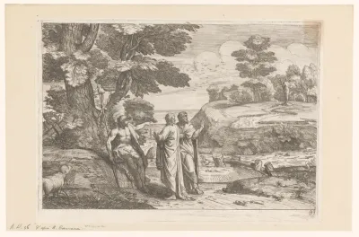 Johannes de Doper wijst twee apostelen op Christus in de verte