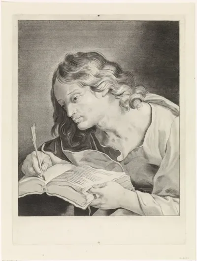 Johannes de Evangelist, schrijvend in een boek