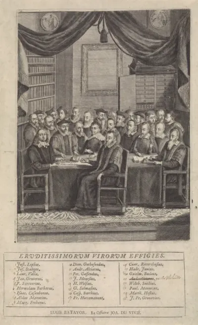 Johannes Fredericus Gronovius omringd door andere geleerden