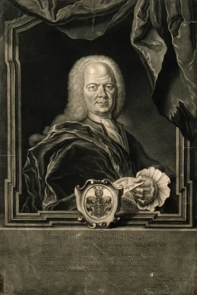 Johannes Koch. Mezzotint by G. Bodenehr after M. Schmid, 1740