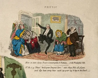 John Abernethy, caricatured under "Physic", one of six scenes in "the march of intellect"