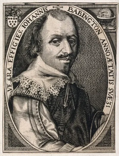 John Babington. Line engraving by [J. Droeshout?], 1635