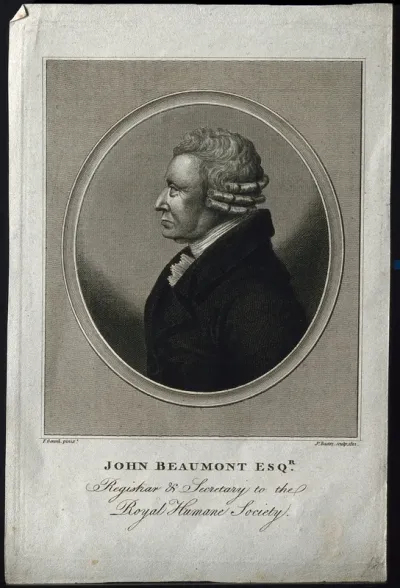 John Beaumont. Line engraving by J. Basire, 1812, after F. P. S. Gérard