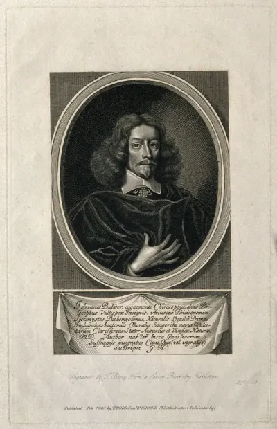 John Bulwer. Line engraving by T. Berry, 1820, after W. Faithorne