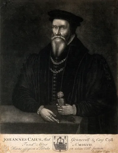 John Caius. Mezzotint by J. Faber the elder, 1714