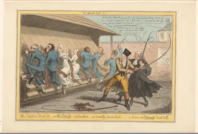 John Charles Wallop slaat vier mannen en twee vrouwen op een tredmolen met een zweep