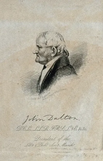 John Dalton. Line engraving by J. Stephenson, 1842