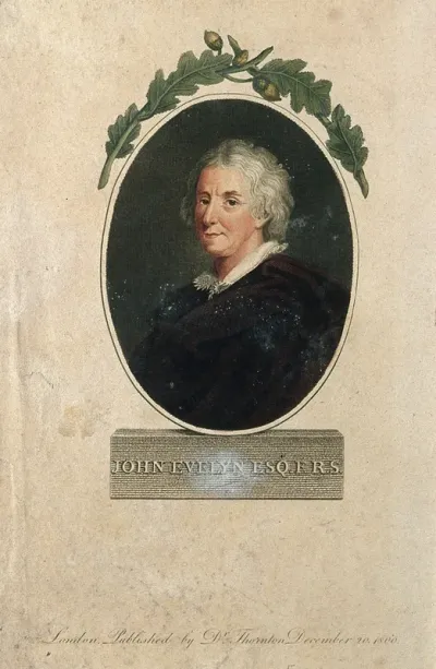 John Evelyn. Coloured line engraving by J. Caldwall, 1800