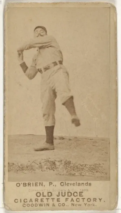 John F. "Cinders" O'Brien, Pitcher, Cleveland, from the Old Judge series (N172) for Old Judge Cigarettes