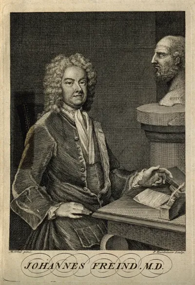 John Freind. Line engraving by P. Fourdrinier after M. Dahl, 1725