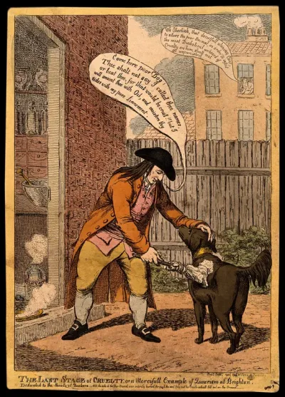 John Glaisyer a Quaker anointing a dog with burning vitriol oil; implying a satirical attack on the Quaker movement