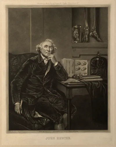 John Hunter. Mezzotint after Sir J. Reynolds, 1786