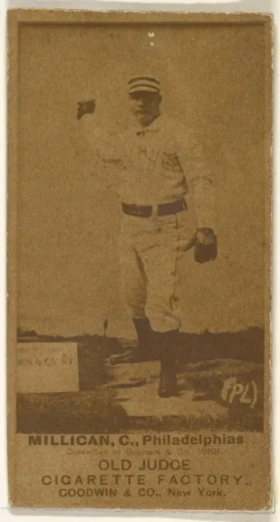 John "Jocko" Milligan, Catcher, Philadelphia, from the Old Judge series (N172) for Old Judge Cigarettes