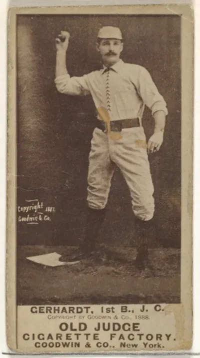 John Joseph "Joe" Gerhardt, 1st Base, Jersey City Skeeters, from the Old Judge series (N172) for Old Judge Cigarettes